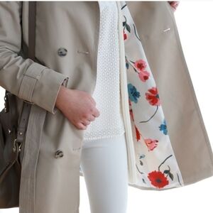 LOFT Modern Trench Coat, Tan with Floral Lining Womens 16